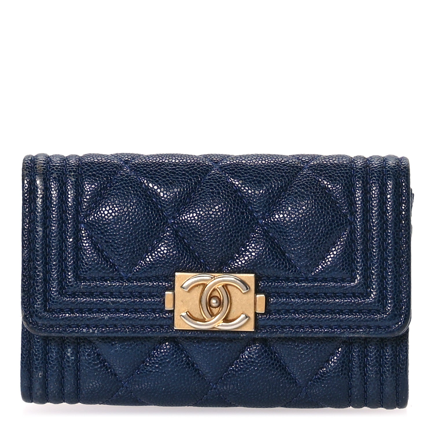 Chanel Caviar Quilted Boy Flap Card Holder Navy 1 of 9