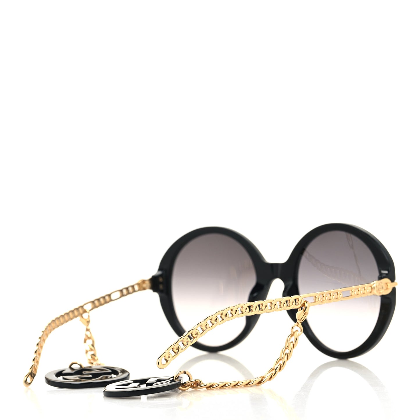 Acetate Detachable Charm Oversized Frame Round Sunglasses GG0726S Black