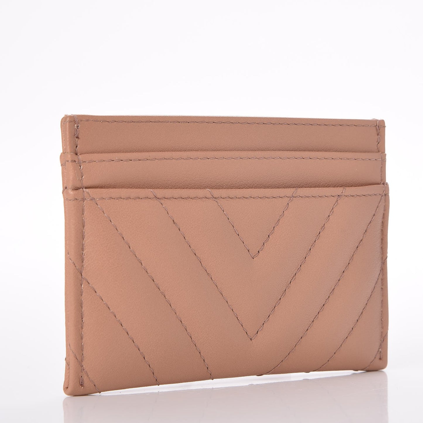 Calfskin Chevron Quilted Card Holder Beige