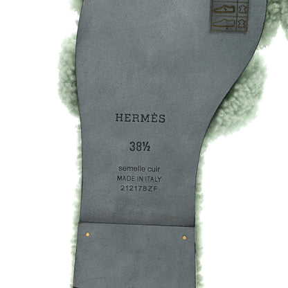 Hermes Woolskin Oran Sandals 38.5 Vert d'eau 6 of 9