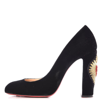 Christian Louboutin Velvet Cadrilla Corazon 100 Pumps 38.5 Black 1 of 11