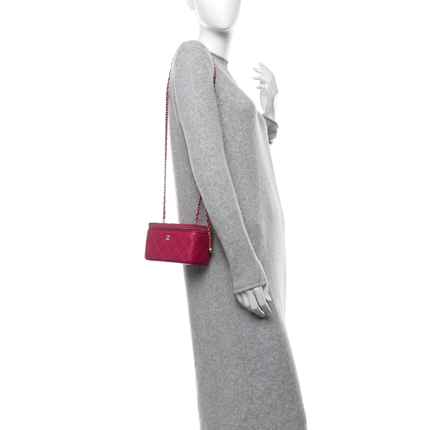 Chanel Lambskin Quilted Small Pearl Crush Vanity Case With Chain Fuchsia 2 of 11