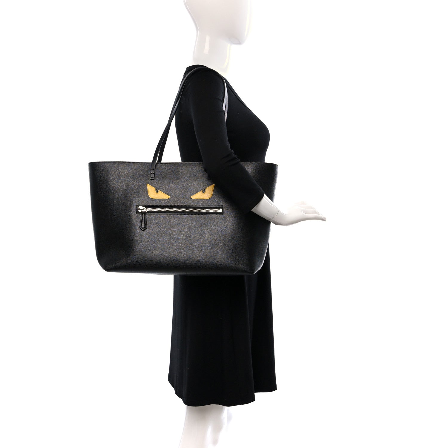 Fendi Vitello Elite Cuoio Monster Buggies Medium Roll Tote Black Multicolor Blue Cobalto 3 of 15