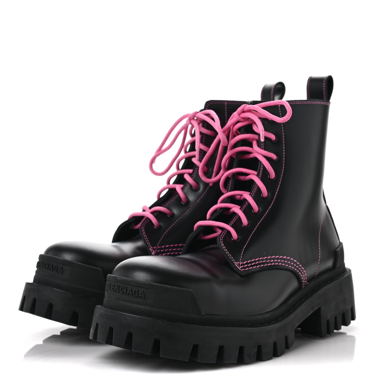 Balenciaga Calfskin Womens Strike 20mm Lace Up Boots 39 Black Fluo Pink 3 of 9