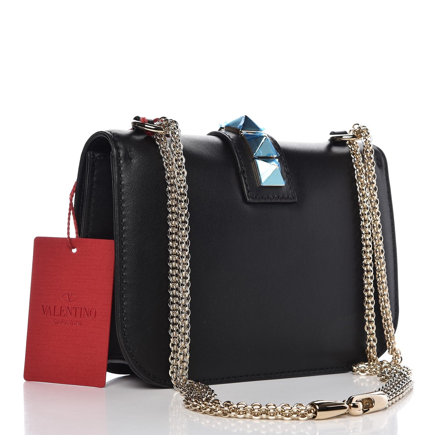 Vitello Small Glam Lock Rockstud Flap Black