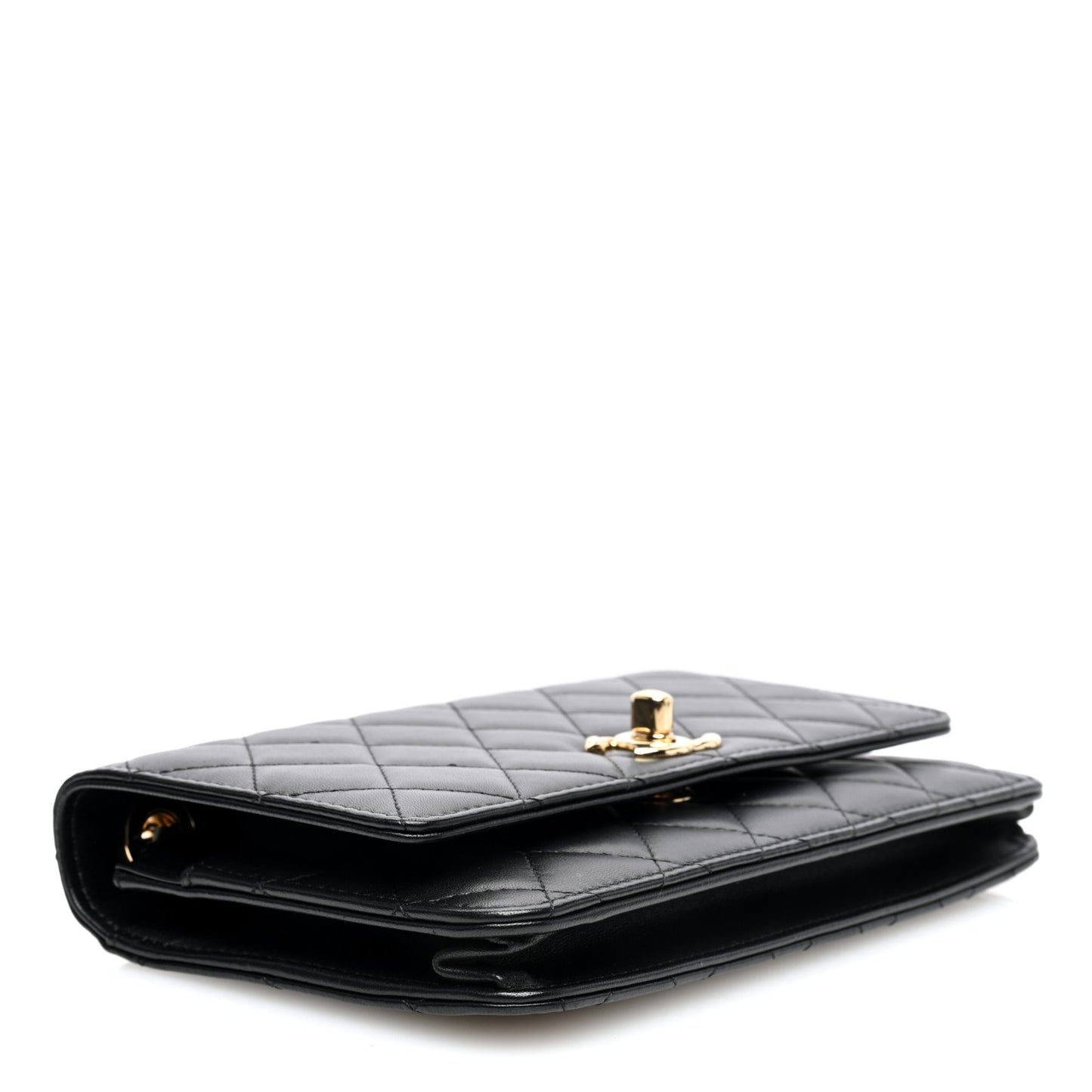 Lambskin Quilted Trendy CC Wallet On Chain WOC Black