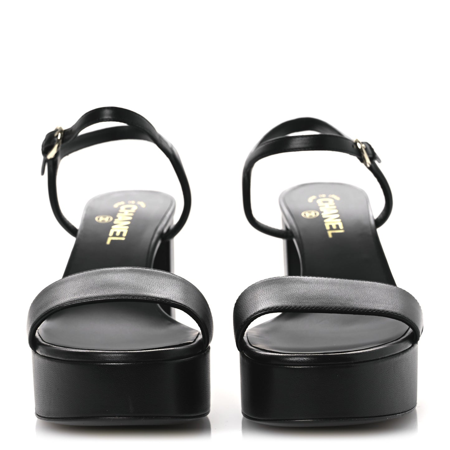 Lambskin Logo Platform Sandals 41 Black
