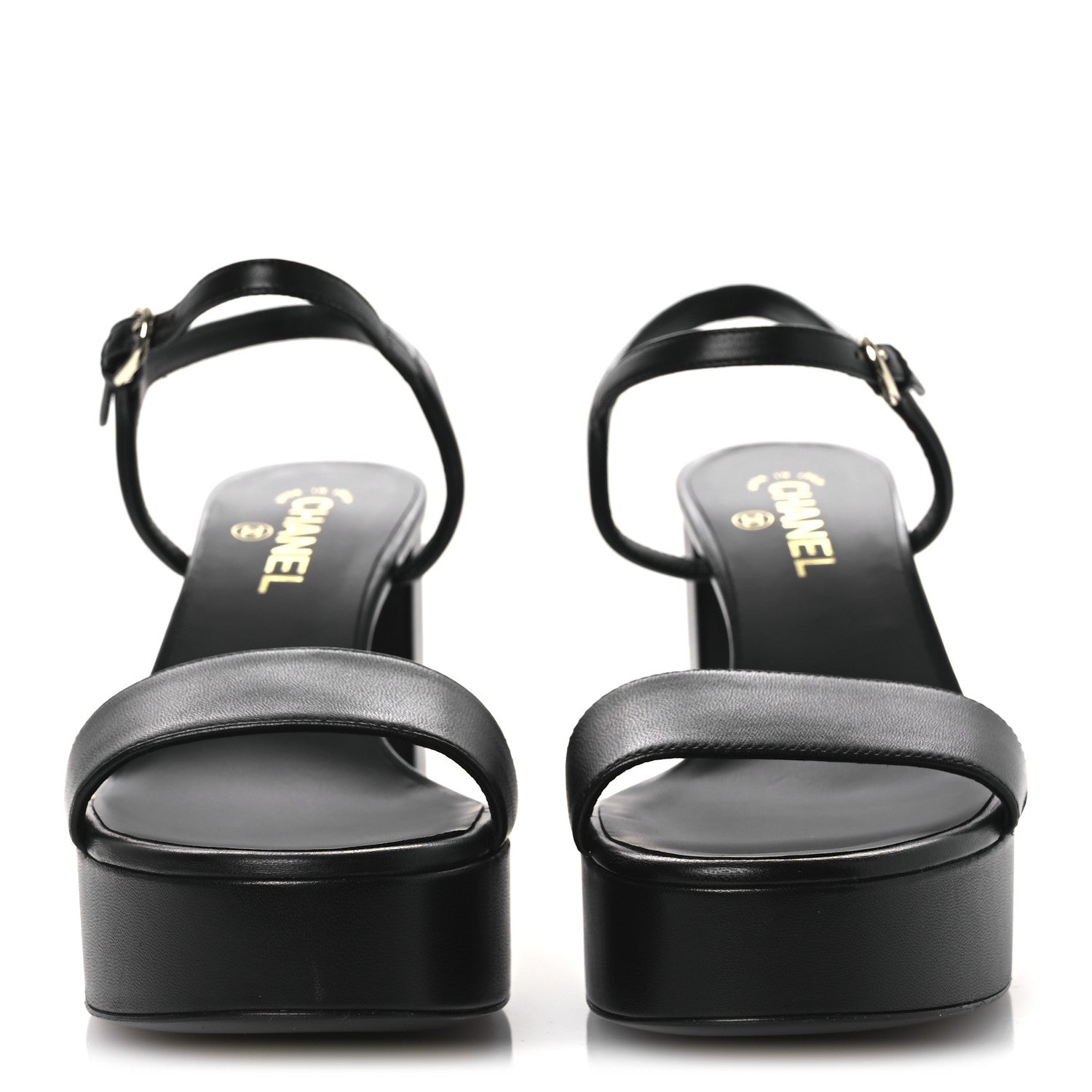 Chanel Lambskin Logo Platform Sandals 41 Black 3 of 12