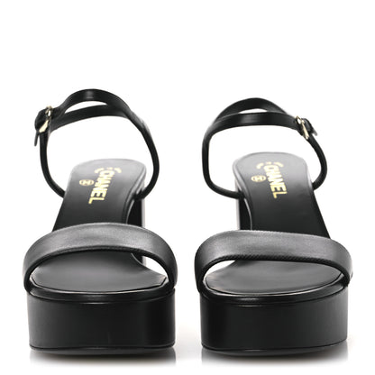 Chanel Lambskin Logo Platform Sandals 41 Black 3 of 12