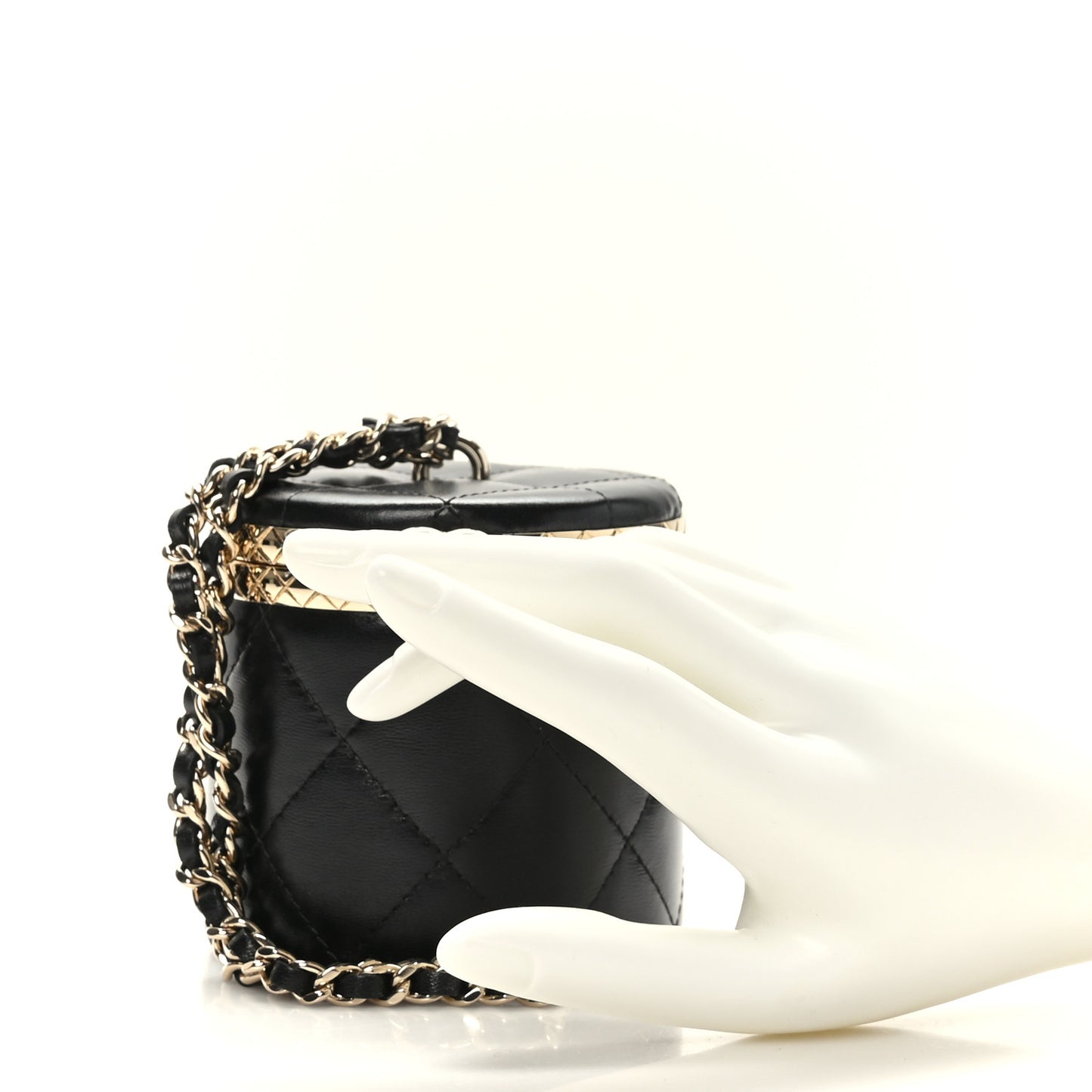 Metal Lambskin Quilted Mini Lock Frame Vanity Clutch Black