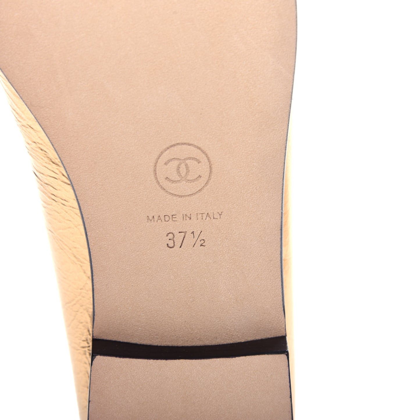 Metallic Calfskin Grosgrain Cap Toe CC Ballerina Flats 37.5 Gold