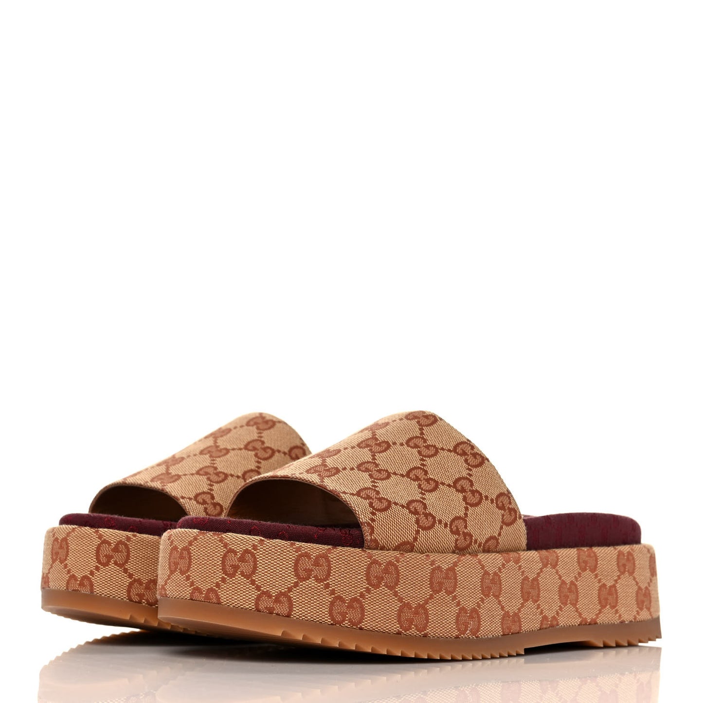 Canvas GG Monogram Angelina Platform Slide Sandals 39.5 Beige Ruggine