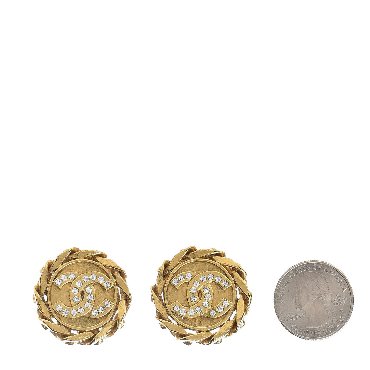 Crystal CC Chain Clip On Earrings Gold