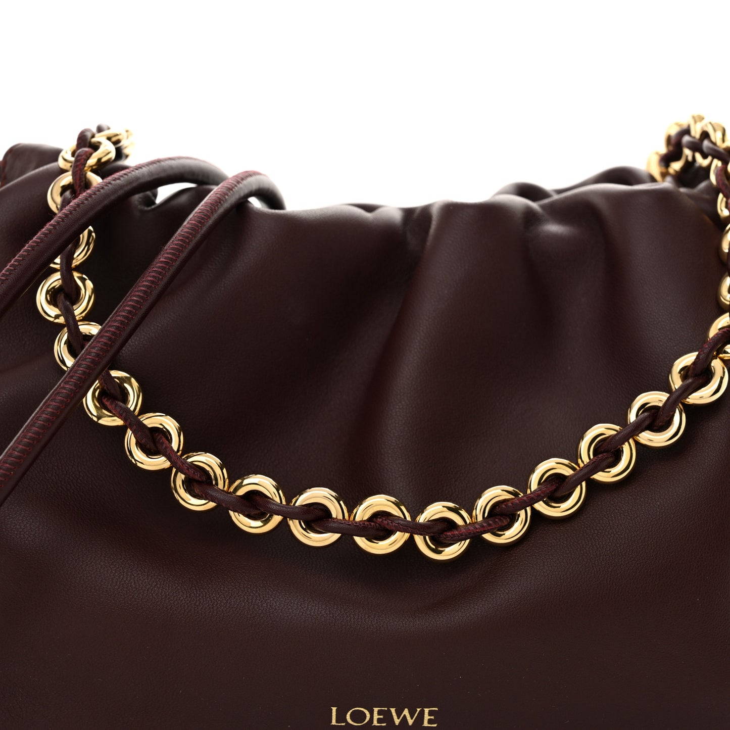 Mellow Nappa Medium Donut Chain Flamenco Knot Clutch Dark Burgundy