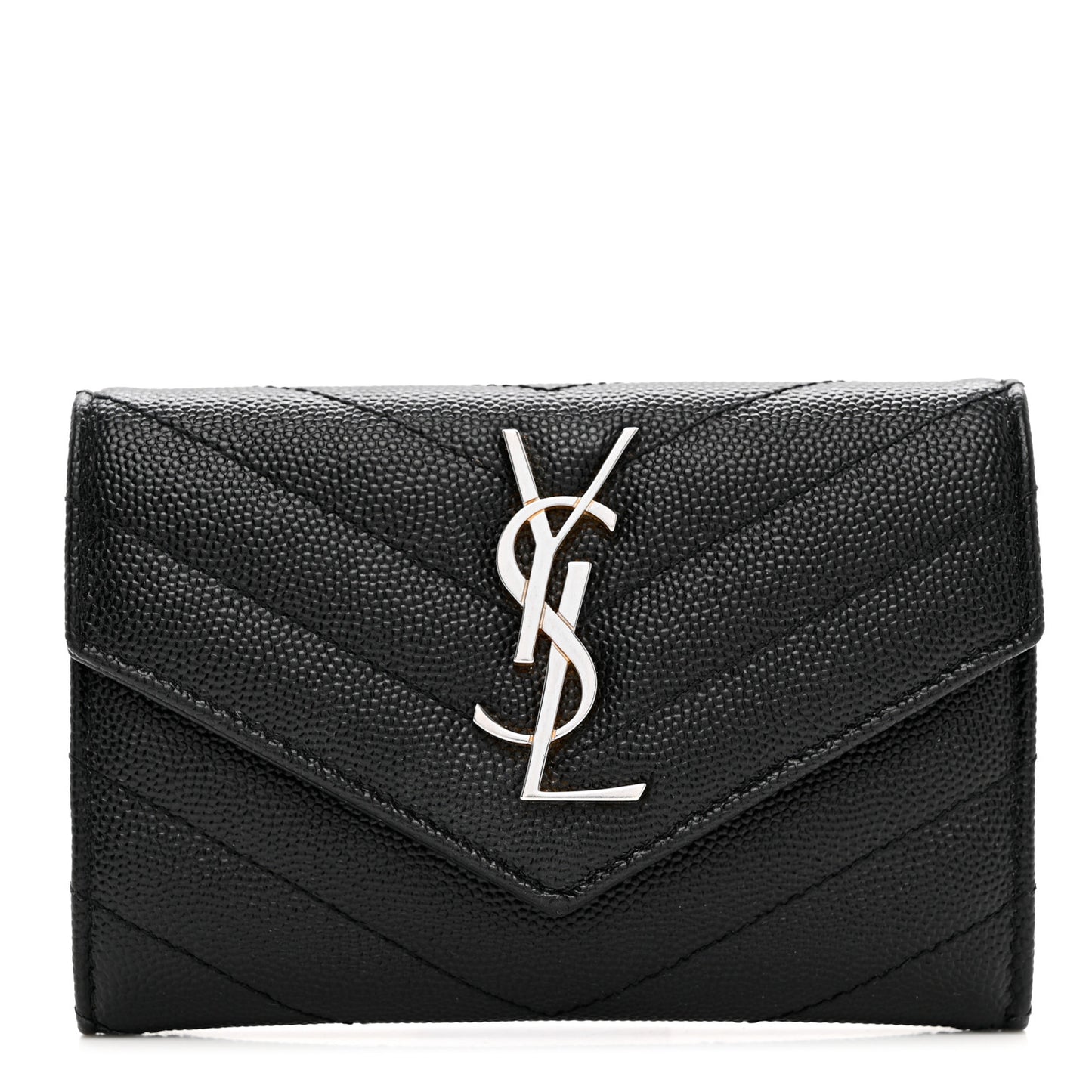 Grain De Poudre Matelasse Chevron Small Monogram Envelope Wallet Black