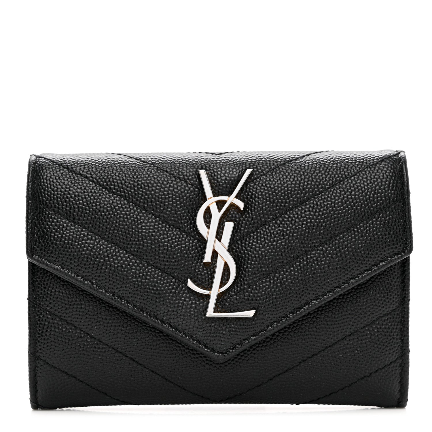 Saint Laurent Grain De Poudre Matelasse Chevron Small Monogram Envelope Wallet Black 1 of 8