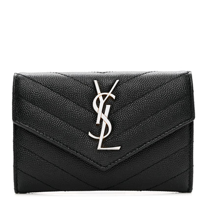 Saint Laurent Grain De Poudre Matelasse Chevron Small Monogram Envelope Wallet Black 1 of 8