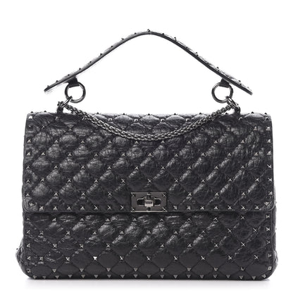 Valentino Garavani Craquele Nappa Large Rockstud Spike Shoulder Bag Black 1 of 11