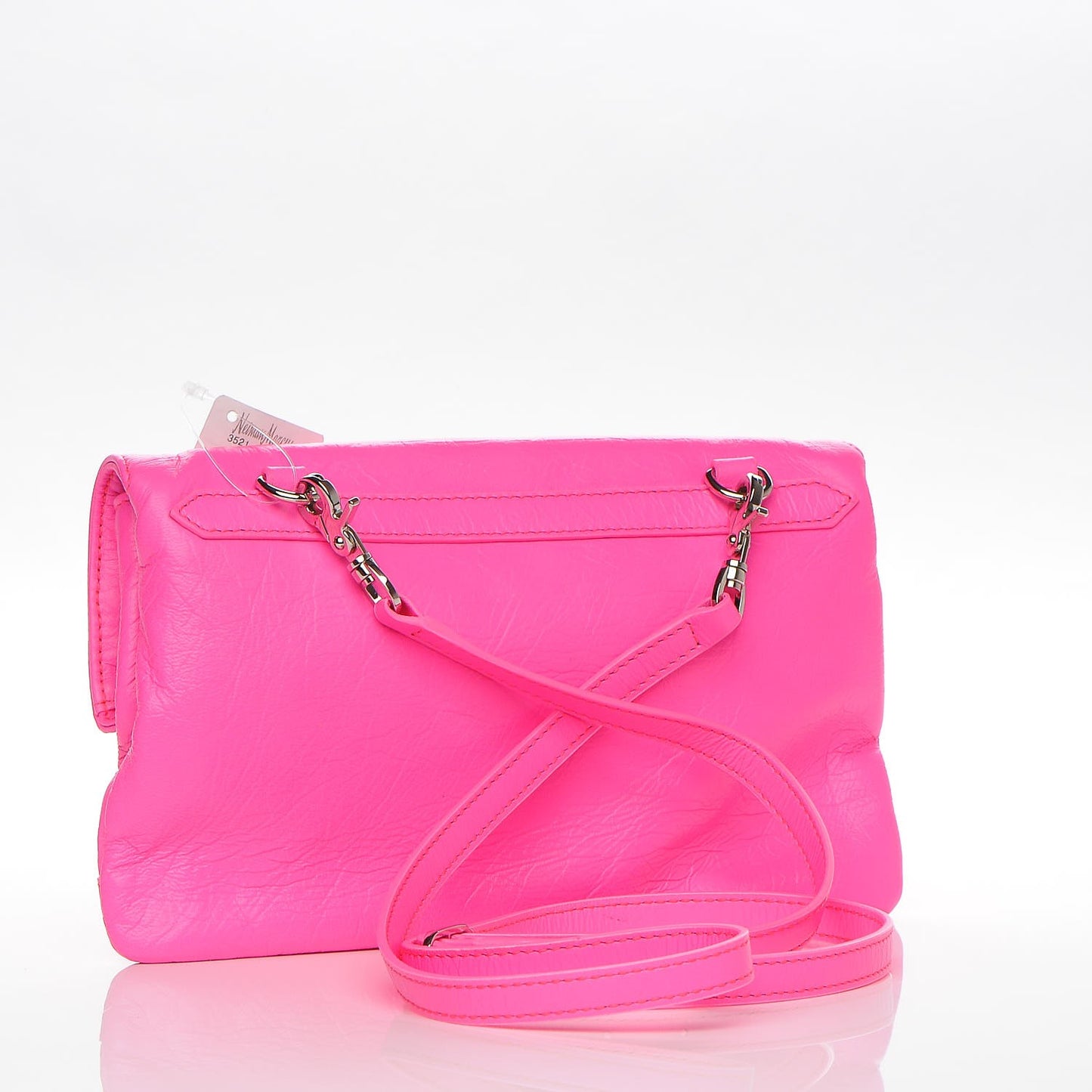 Agneau Classic Silver Hardware Mini Envelope Strap Clutch Rose Fluo