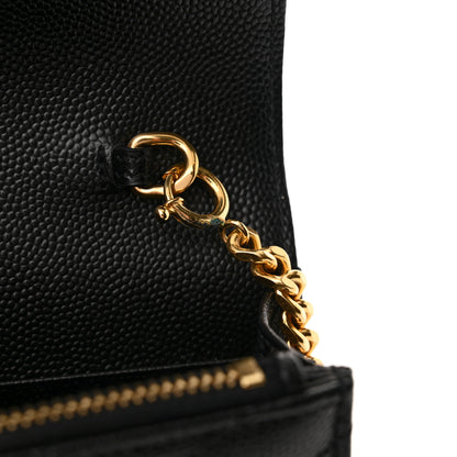 Saint Laurent Grain De Poudre Matelasse Chevron Monogram Envelope Chain Wallet Black 12 of 14