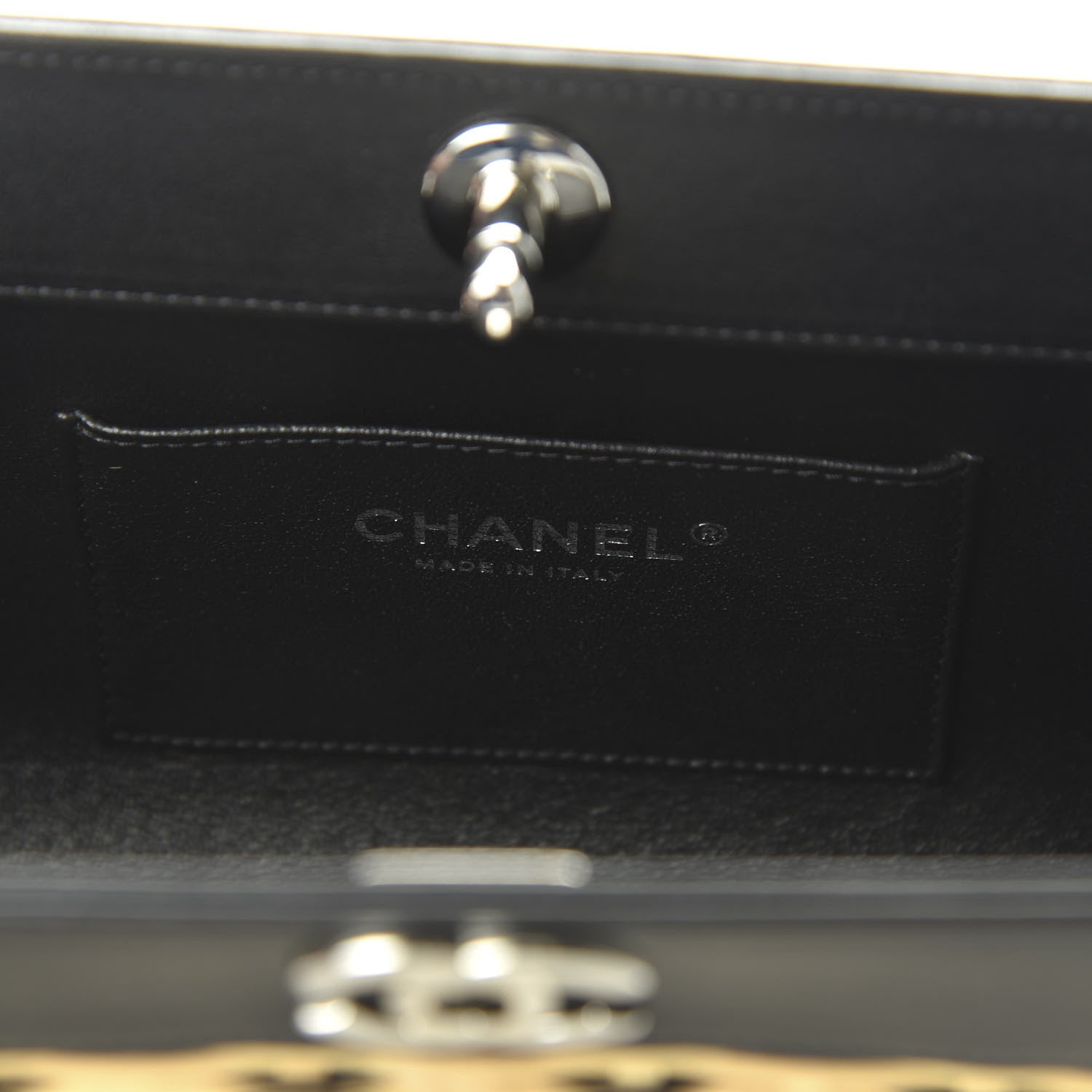 Chanel Rattan Calfskin CC Chain Wristlet Clutch Black Beige 8 of 12