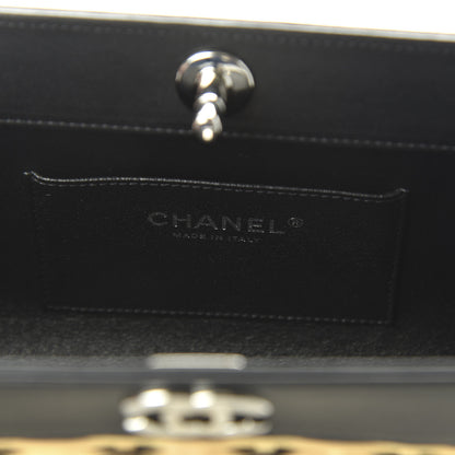 Chanel Rattan Calfskin CC Chain Wristlet Clutch Black Beige 8 of 12