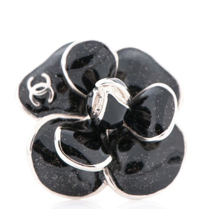 Chanel Enamel CC Camellia Ring 6.5 Black Silver 1 of 4