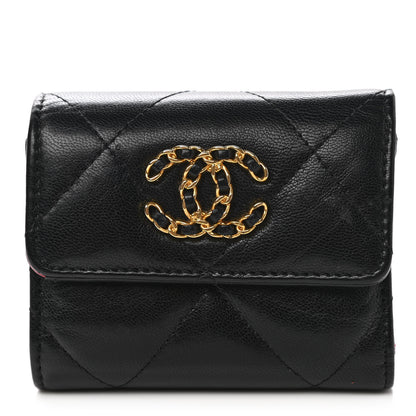 Chanel Lambskin Quilted Chanel 19 Small Flap Wallet Black 1 of 8