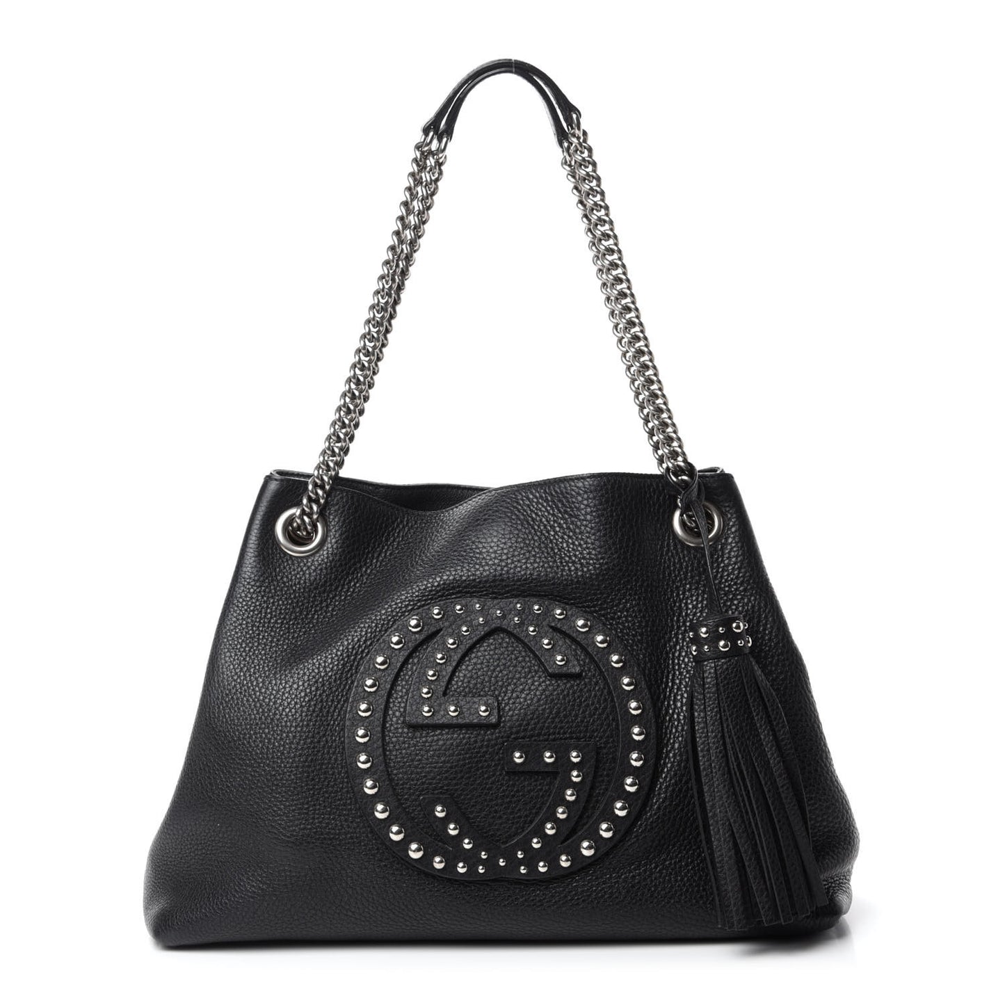 Pebbled Calfskin Studded Medium Soho Chain Shoulder Bag Black