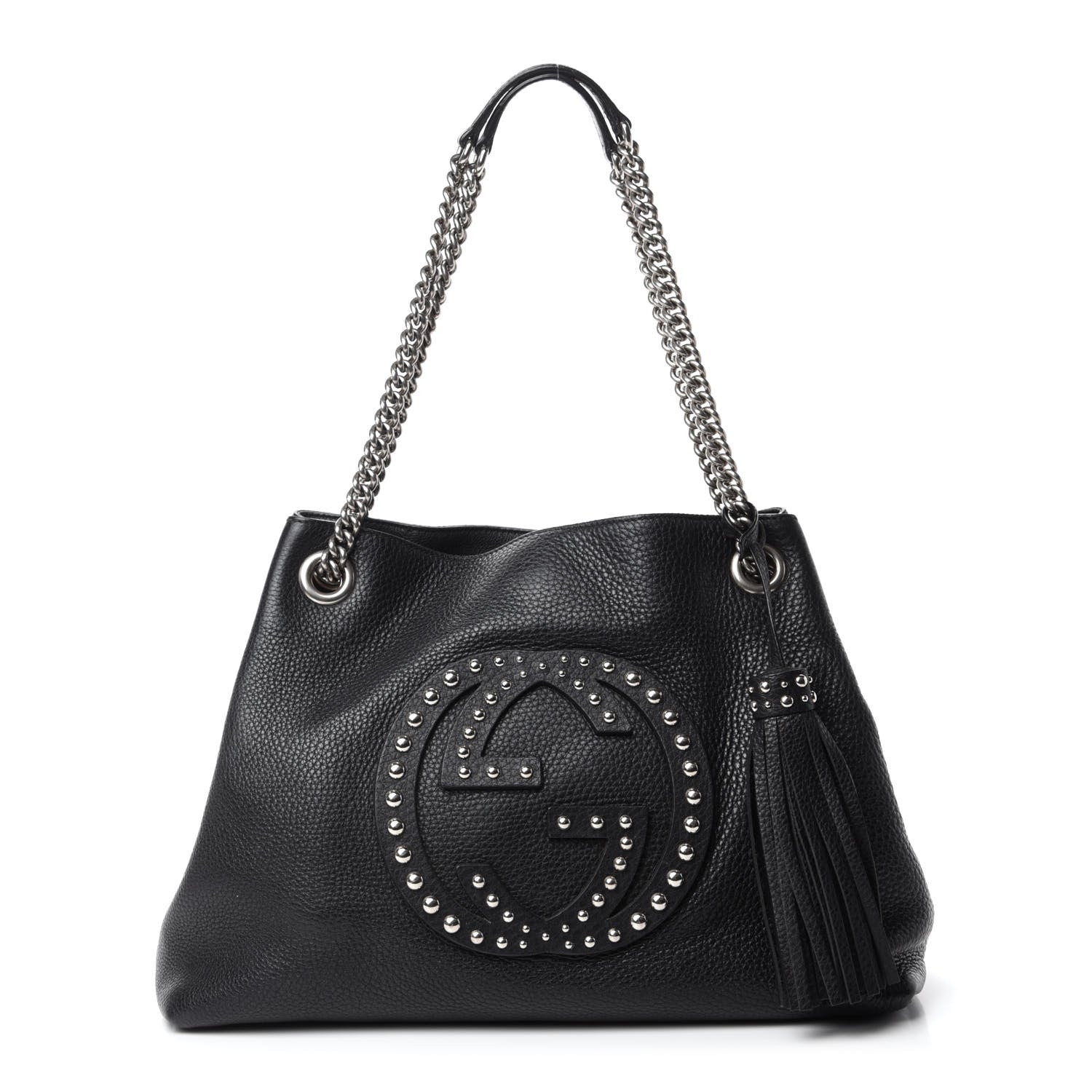 Gucci Pebbled Calfskin Studded Medium Soho Chain Shoulder Bag Black 1 of 13