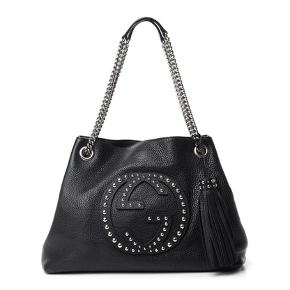 Gucci Pebbled Calfskin Studded Medium Soho Chain Shoulder Bag Black 1 of 13