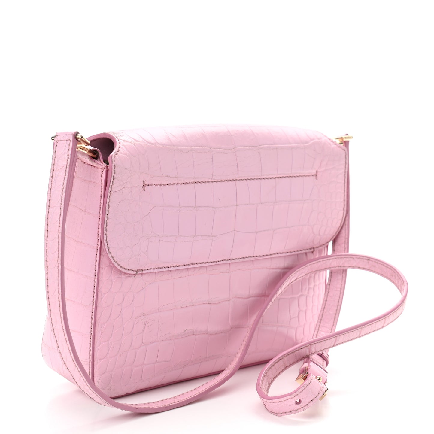 Calfskin Crocodile Embossed Small Nobile Shoulder Bag Pink