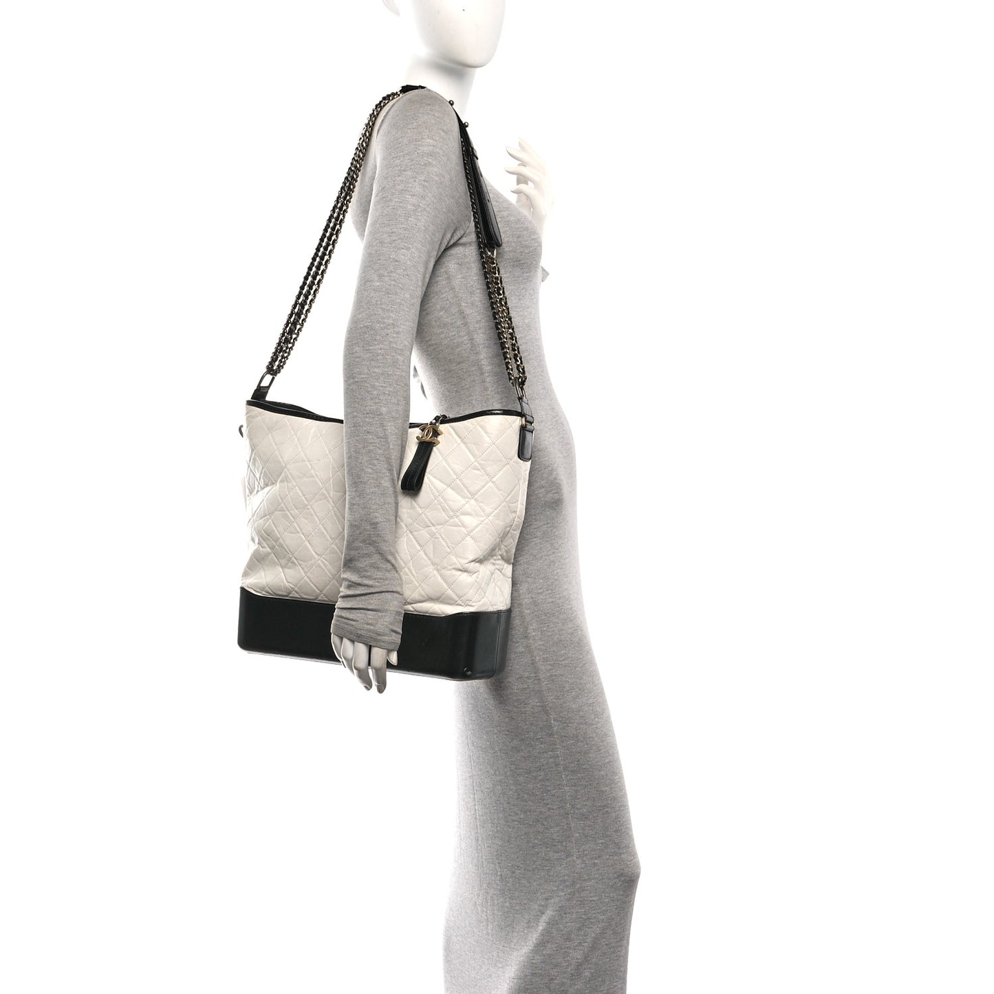 Aged Calfskin Quilted Maxi Gabrielle Hobo White Black