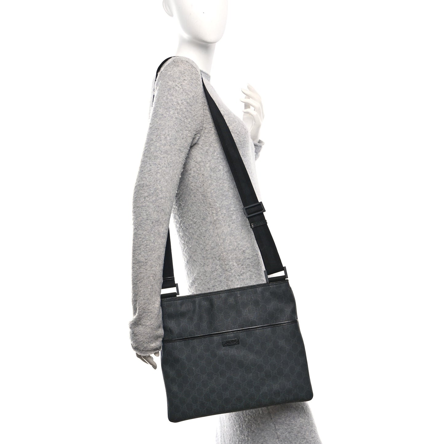 GG Plus Monogram Medium Flat Messenger Bag Black