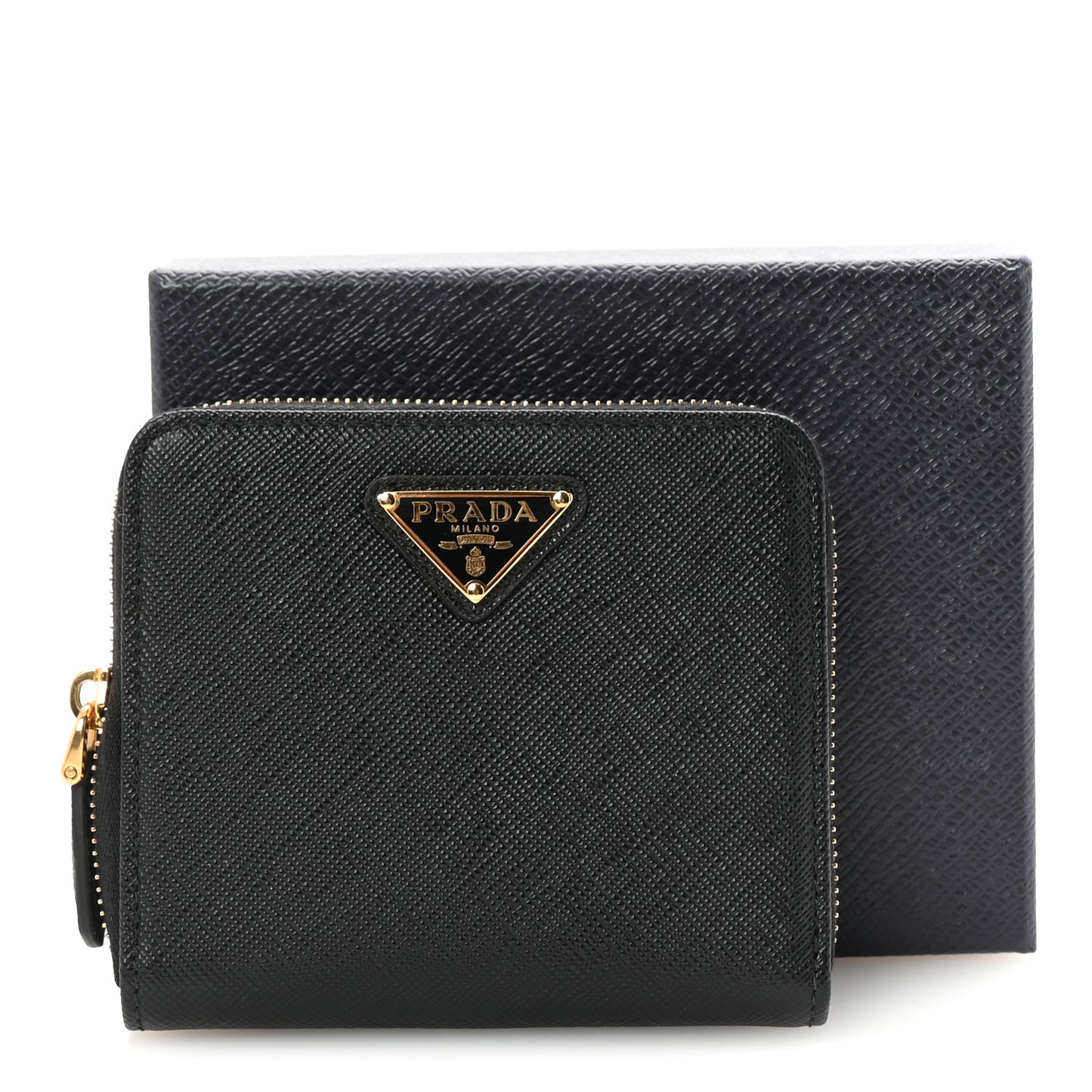 Saffiano Triangle Compact Zip Around Wallet Black
