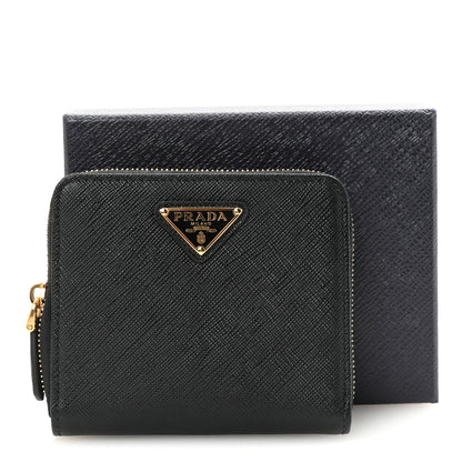 Prada Saffiano Triangle Compact Zip Around Wallet Black 7 of 7