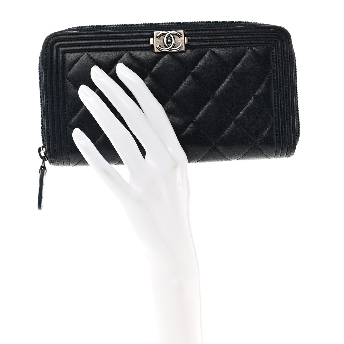 Lambskin Quilted Boy Zip Around Wallet Navy