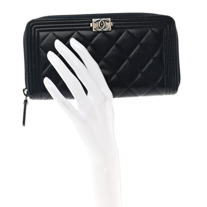 Chanel Lambskin Quilted Boy Zip Around Wallet Navy 2 of 9
