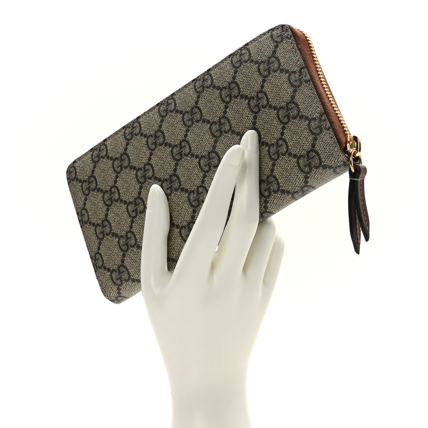 GG Supreme Monogram Cuoio Toscano Zip Around Wallet Beige Ebony Cuir