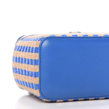 Chanel Raffia Jute Striped Small Vanity Case With Chain Blue Beige 6 of 11