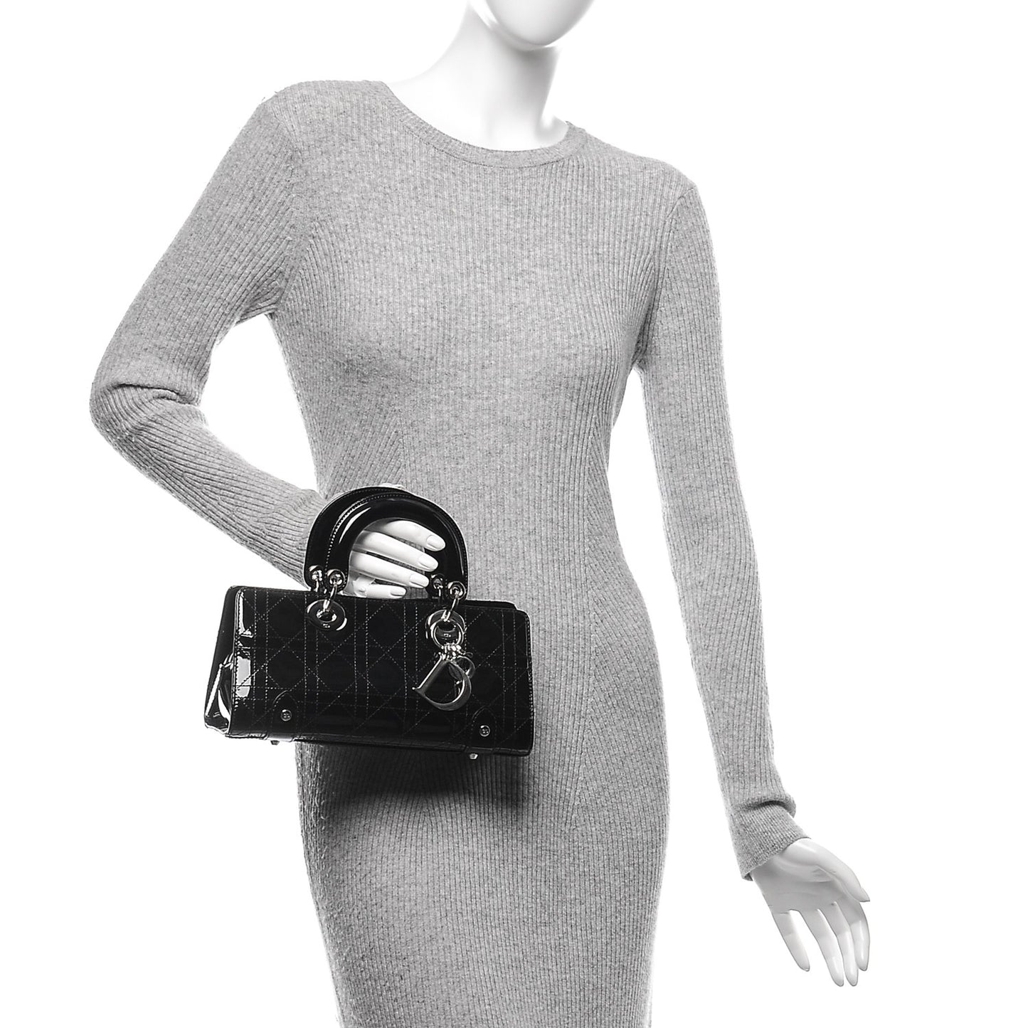 Patent Cannage Stitched Small East West Lady Dior Black