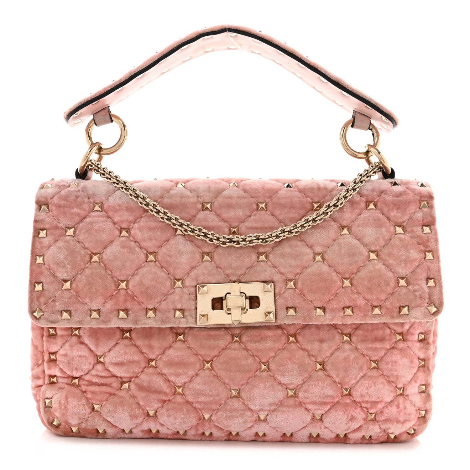 Valentino Garavani Velvet Medium Rockstud Spike Shoulder Bag Water Rose 1 of 8