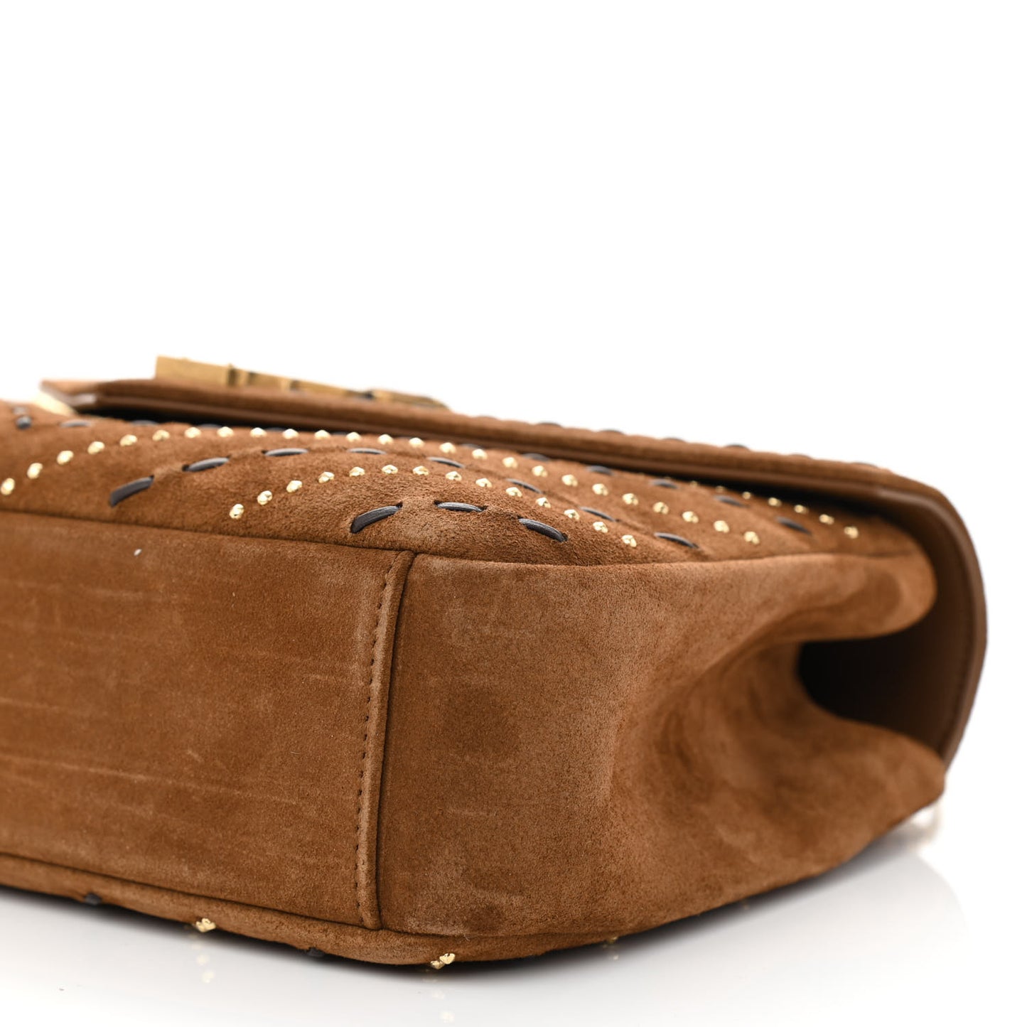 Suede Matelasse Chevron Studded Monogram Medium College Bag Brown