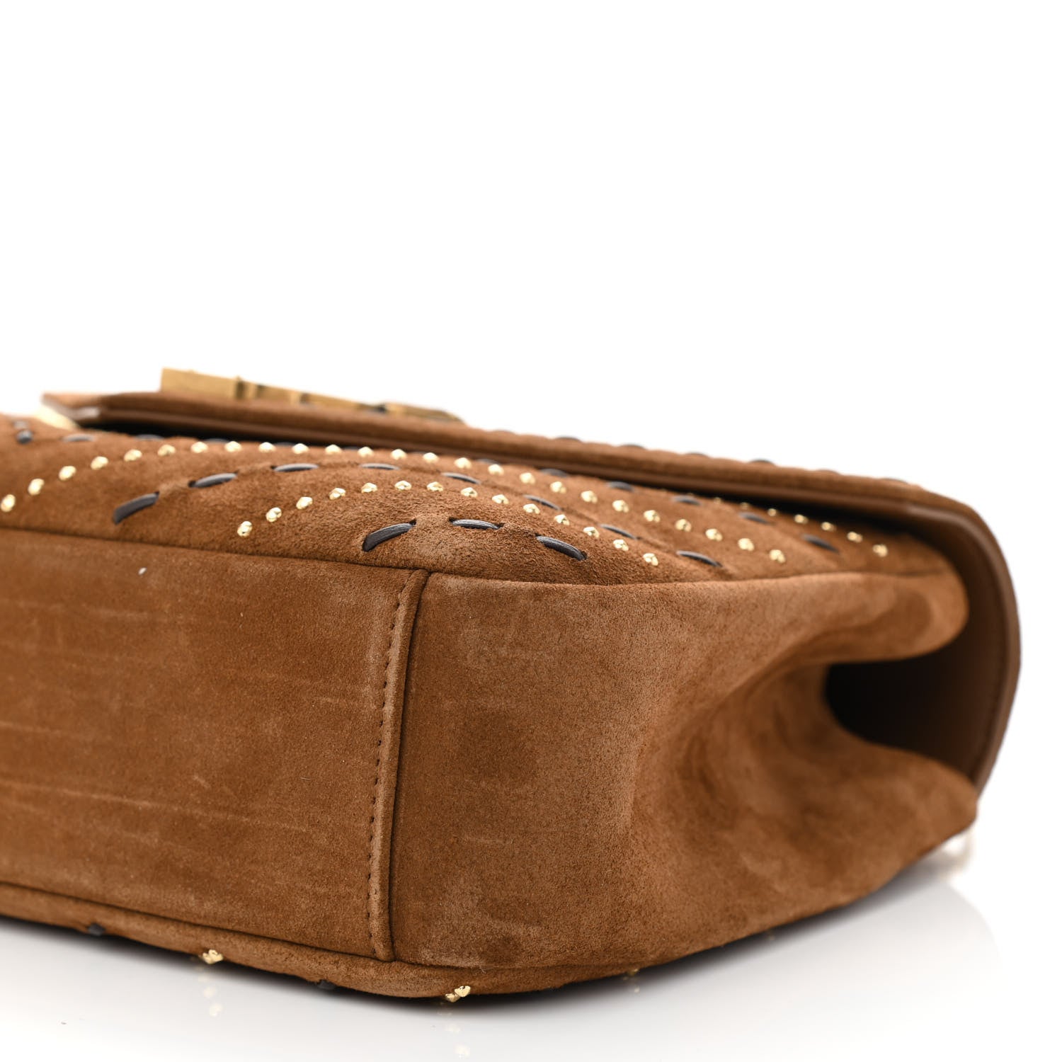 Saint Laurent Suede Matelasse Chevron Studded Monogram Medium College Bag Brown 8 of 8