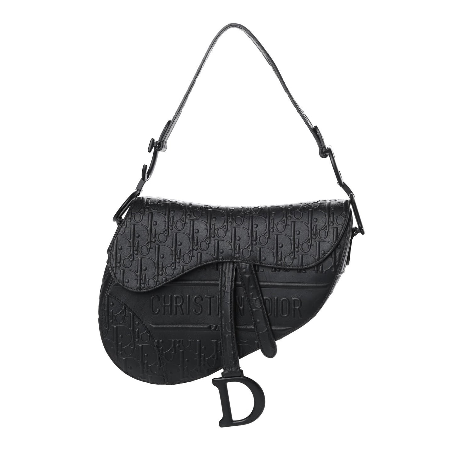 Calfskin Embossed Oblique Saddle Bag Black