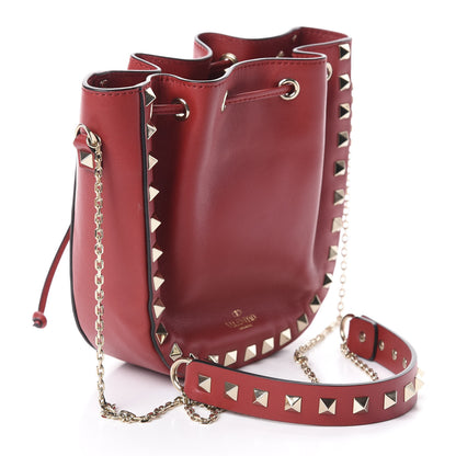 Valentino Garavani Vitello Mini Rockstud Chain Strap Bucket Bag Red 3 of 9