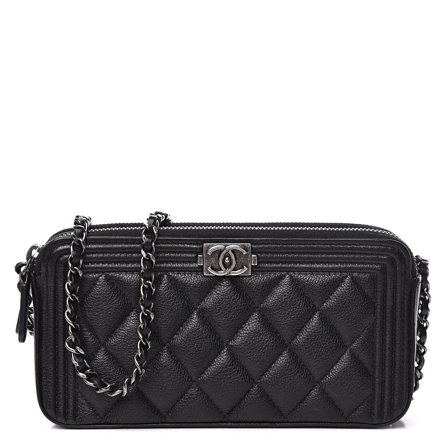Calfskin Quilted Small Boy Clutch With Chain Black
