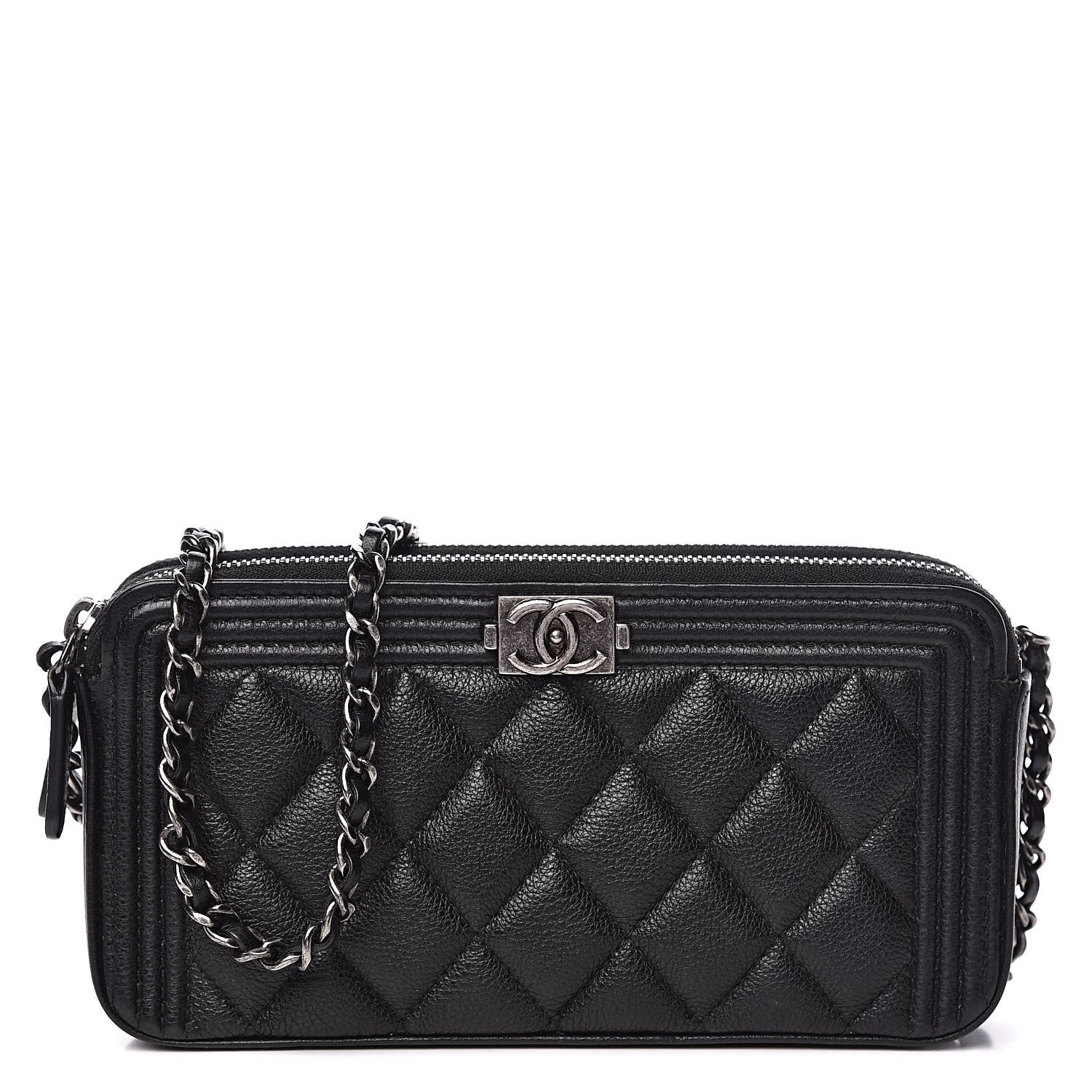 Chanel Calfskin Quilted Small Boy Clutch With Chain Black 1 of 15