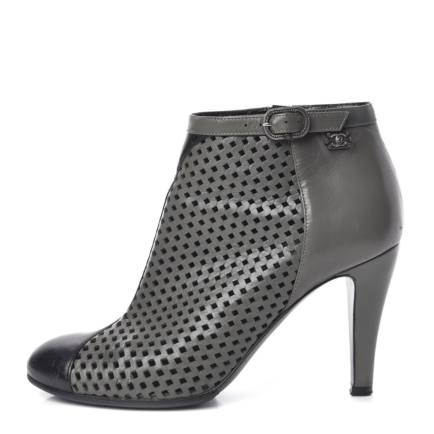 Perforated Lambskin CC Ankle Boots 37 Grey Black