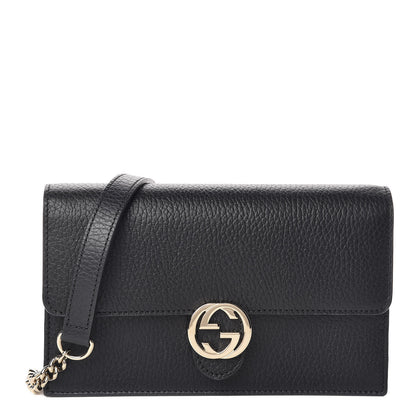 Gucci Dollar Calfskin Interlocking G Chain Wallet Black 1 of 11